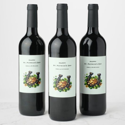 ラッキーホースシューと金ゴールドコイン聖パトリックの日 ワインラベル (ボトル)