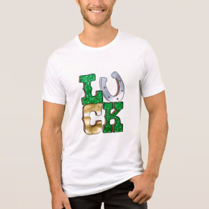 ラッキーホースシューグリーン金ゴールドSt patricks day トライブレンドＴシャツ