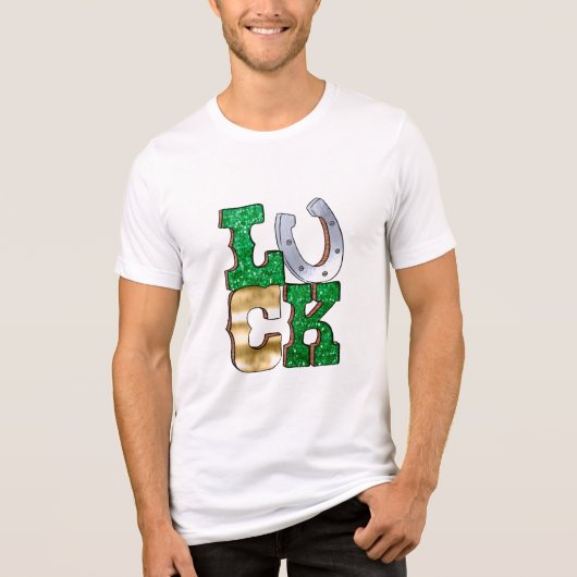 ラッキーホースシューグリーン金ゴールドSt patricks day トライブレンドＴシャツ (正面)