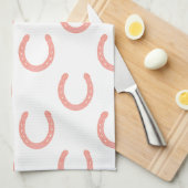 ラッキーホースシューズピンク柄のキッチンタオル キッチンタオル (四つ折り)