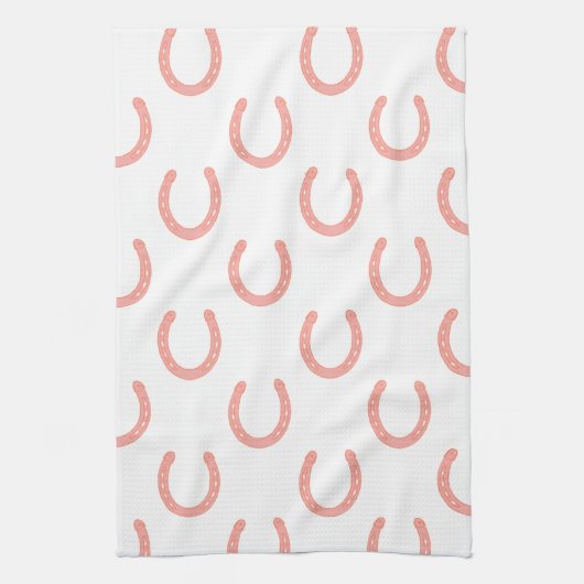 ラッキーホースシューズピンク柄のキッチンタオル キッチンタオル (縦)