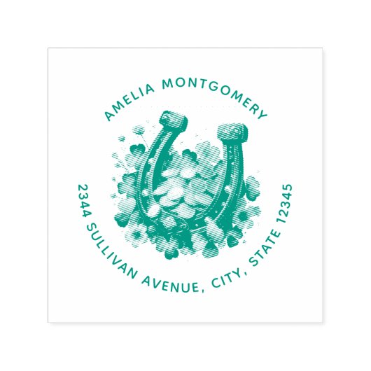 ラッキーホースシューズ金ゴールドコインとクローバーアドレス セルフインキングスタンプ (デザイン)