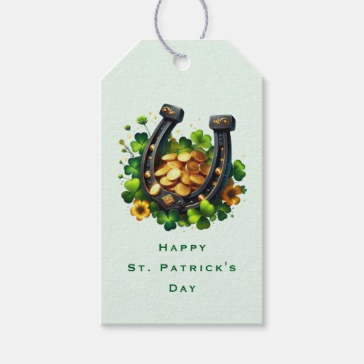 ラッキーホースシューズ金ゴールドコインとクローバーサンキュー ギフトタグ (正面)