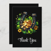 ラッキーホースシューズ金ゴールドコインとクローバーサンキュー サンキューカード (正面/裏面)