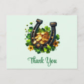 ラッキーホースシューズ金ゴールドコインとクローバーサンキュー ポストカード (正面)