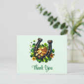 ラッキーホースシューズ金ゴールドコインとクローバーサンキュー ポストカード (スタンド正面)