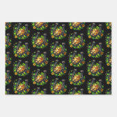 ラッキーホースシューズ金ゴールドコインとクローバーパターン ラッピングペーパーシート (正面)