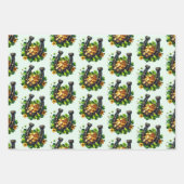 ラッキーホースシューズ金ゴールドコインとクローバーパターン ラッピングペーパーシート (正面2)