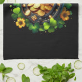 ラッキーホースシューズ金ゴールドコインとクローバー キッチンタオル (折り畳み)