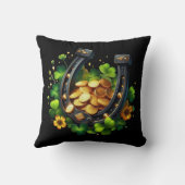 ラッキーホースシューズ金ゴールドコインとクローバー クッション (裏面)