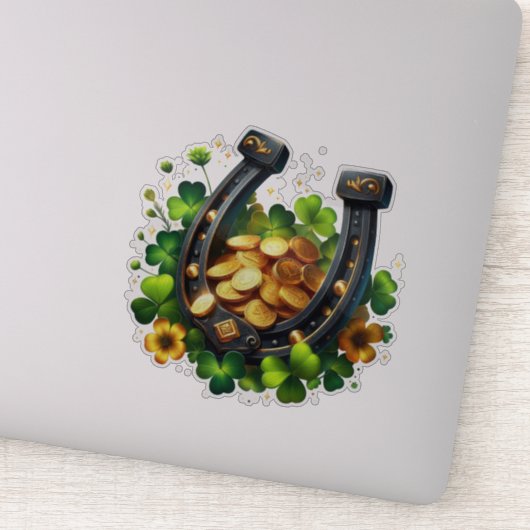 ラッキーホースシューズ金ゴールドコインとクローバー シール (詳細)