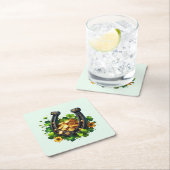 ラッキーホースシューズ金ゴールドコインとクローバー スクエアペーパーコースター (インサイチュ)