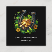 ラッキーホースシューズ金ゴールドコインとクローバー スクエア名刺 (正面)