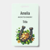 ラッキーホースシューズ金ゴールドコインとクローバー バッジ (裏面)