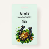 ラッキーホースシューズ金ゴールドコインとクローバー バッジ (裏面)