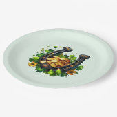 ラッキーホースシューズ金ゴールドコインとクローバー ペーパープレート (アングル)