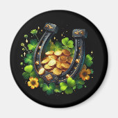 ラッキーホースシューズ金ゴールドコインとクローバー マグネット (正面)