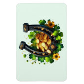 ラッキーホースシューズ金ゴールドコインとクローバー マグネット (縦)