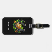 ラッキーホースシューズ金ゴールドコインとクローバー ラゲッジタグ (正面横)