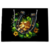 ラッキーホースシューズ金ゴールドコインとクローバー ラージペーパーバッグ (正面)