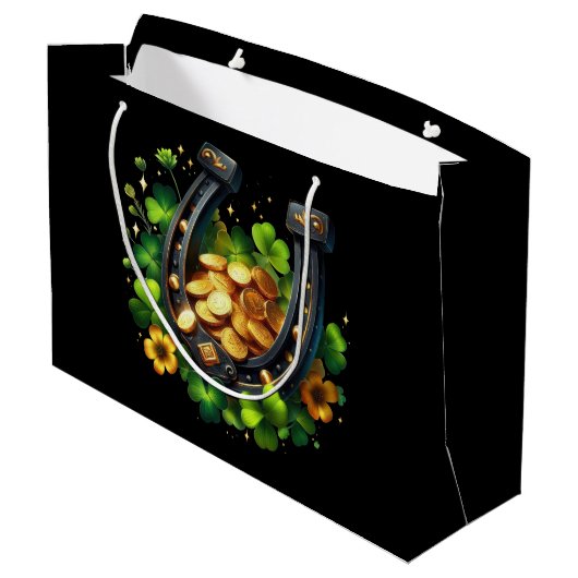 ラッキーホースシューズ金ゴールドコインとクローバー ラージペーパーバッグ (裏面アングル)