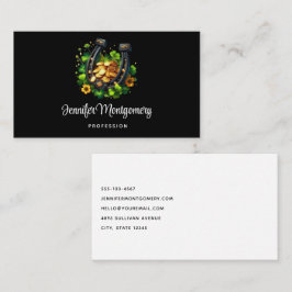 ラッキーホースシューズ金ゴールドコインとクローバー 名刺