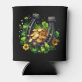 ラッキーホースシューズ金ゴールドコインとクローバー 缶クーラー (正面)