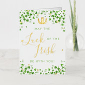 ラッキーホースシューズ&アイリッシュクローバーセントパトリックの日 箔グリーティングカード (正面)