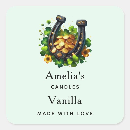 ラッキーホースシューズ&金ゴールドコインキャンドルビジネス スクエアシール (正面)