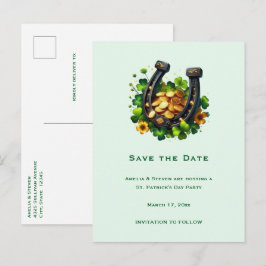 ラッキーホースシューズ&金ゴールドコインズセントパトリックの日 案内ポストカード