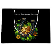ラッキーホースシューズ&金ゴールドコイン誕生日 ラージペーパーバッグ (正面)