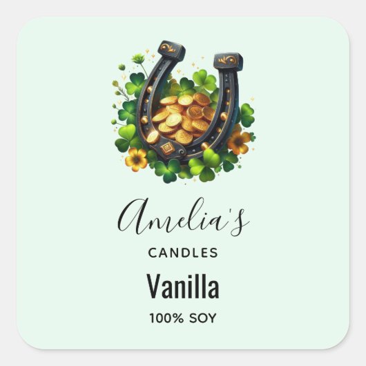 ラッキーホースシューズ&金ゴールドコイン – キャンドルビジネス スクエアシール (正面)