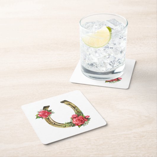 ラッキーホースシューナプキン スクエアペーパーコースター (インサイチュ)