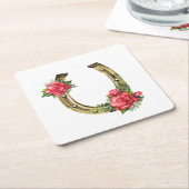 ラッキーホースシューナプキン スクエアペーパーコースター (アングル)