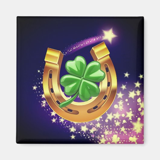 ラッキーホースシュー4リーフクローバー射撃、 発砲スタープル マグネット (正面)