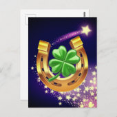 ラッキーホースシュー4葉クローバー射撃、 発砲スターパープル ポストカード (正面/裏面)