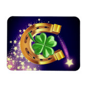 ラッキーホースシュー4葉クローバー射撃、 発砲スターパープル マグネット (横)