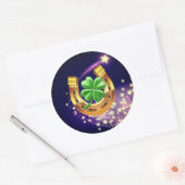 ラッキーホースシュー4葉クローバー射撃、 発砲スターパープル ラウンドシール (封筒)