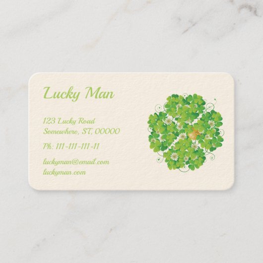 ラッキーマン |金ゴールドコインクローバー 名刺 (正面)
