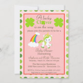 ラッキーユニコーン聖パトリックのテーマの女の子シャワー 招待状 (正面)