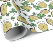 ラッキーユーグリーンクローバー金ゴールドコインズセントパトリックの日 ラッピングペーパー (ロールコーナー)