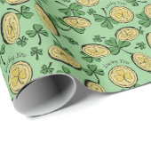 ラッキーユーグリーンクローバー金ゴールドコインズセントパトリックの日 ラッピングペーパー (ロールコーナー)