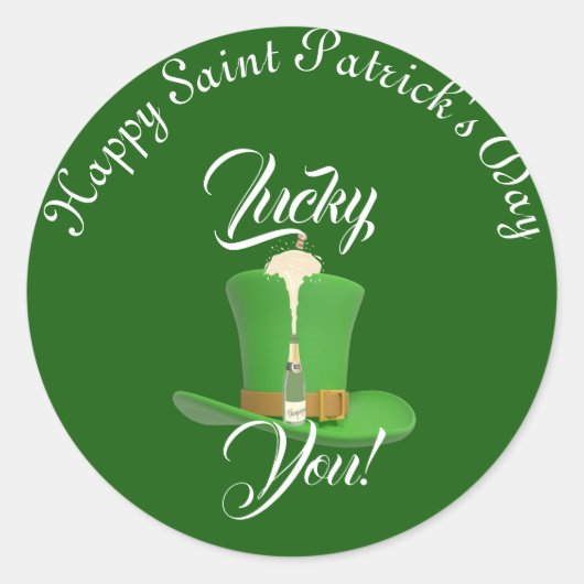 ラッキーユーシャンパンハットハッピーSaint patricks day ラウンドシール (正面)