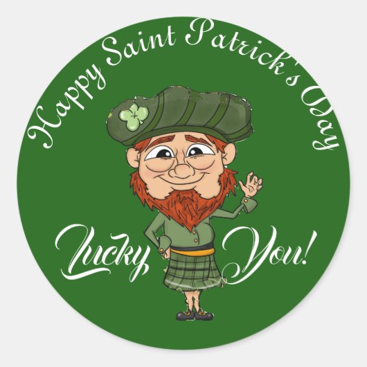 ラッキーユーレプレシャン小妖精や小人ハッピーSaint patricks day ラウンドシール (正面)