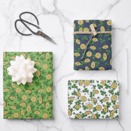 ラッキーユーSt patricks dayシャムロックコインクローバー ラッピングペーパーシート