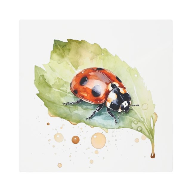 ラッキーラディバグの葉 メタルプリント (正面)