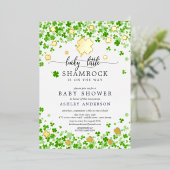 ラッキーリトルシャムロックベビーシャワー 箔招待状 (立ち正面)