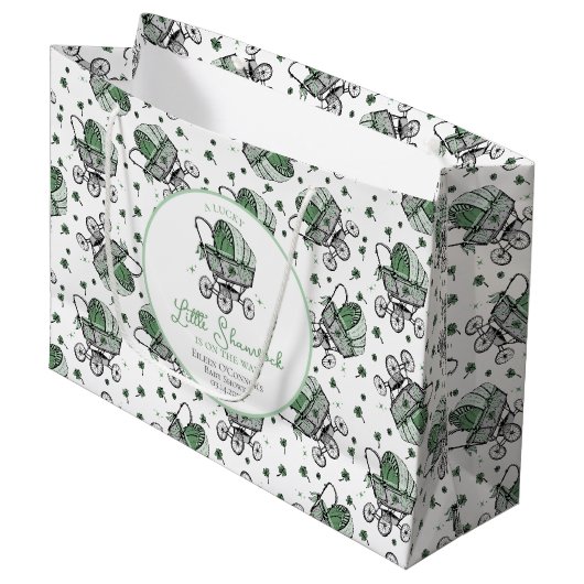 ラッキーリトルシャームロックセントパトリックの日の赤ちゃんシャワー ラージペーパーバッグ (正面アングル)