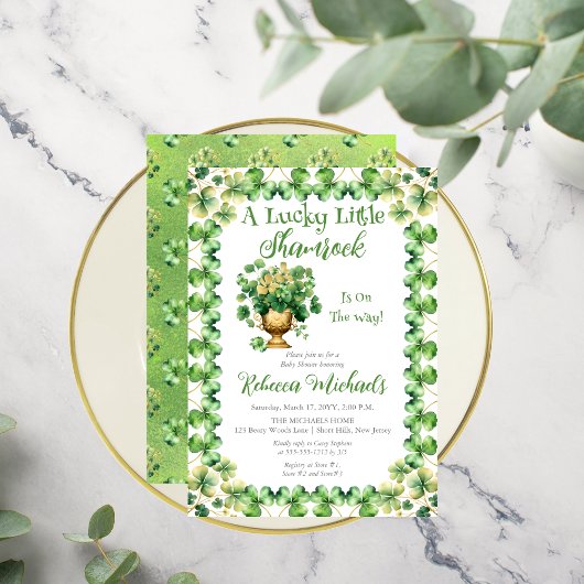 ラッキーリトルシャームロックセントパトリックの赤ちゃんシャワー 招待状