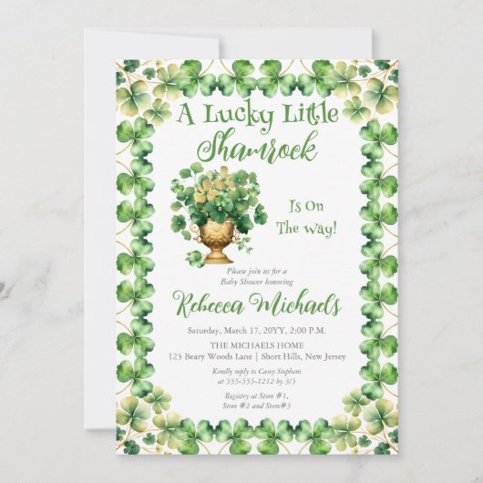 ラッキーリトルシャームロックセントパトリックの赤ちゃんシャワー 招待状 (正面)